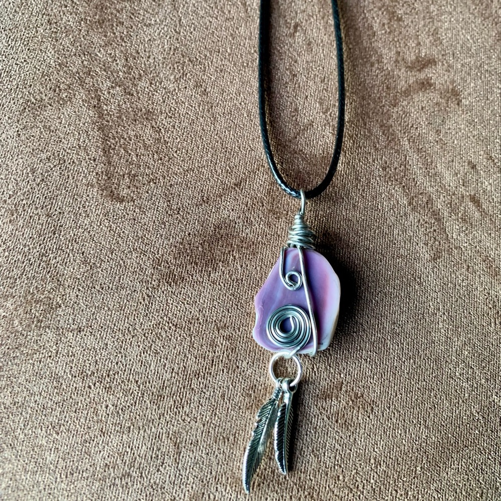 Wire wrapped wampum necklace